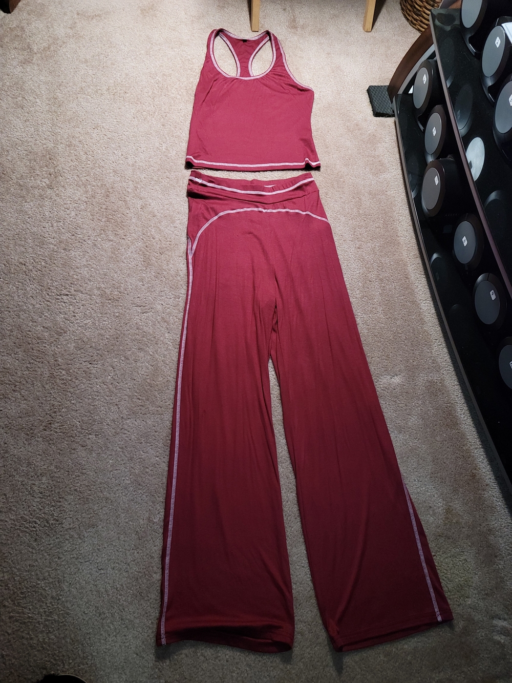 Racerback Crop Tank and Wide-Leg Lounge Set - Dusty Rose